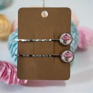 NEW Pink Frosting Cupcake Design Bobby-pin Set